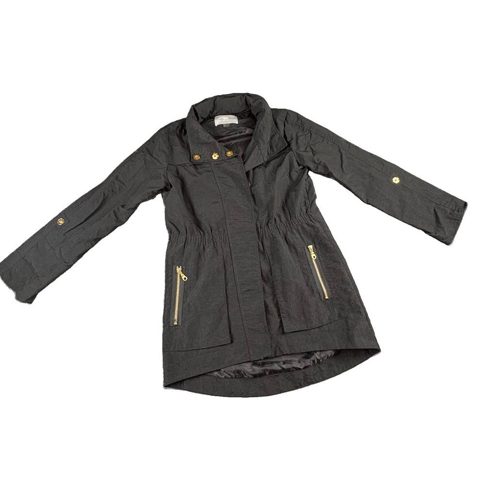 Tart Collections Jacket Women's XS Black Anorak Roll Tab Sleeves Hidden Hood